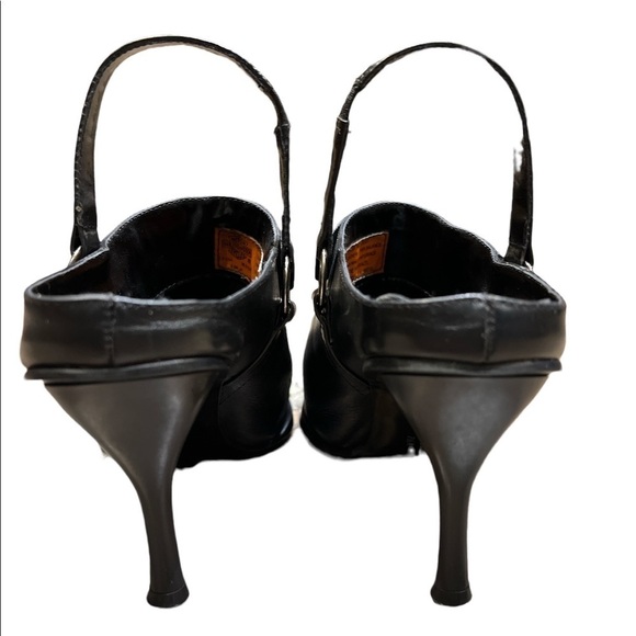 Vintage Harley-davidson Leather Buckle black slip on heels with back strap 7.5 - Picture 5 of 12